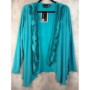 NWT ANTTHONY Original Turquoise Ruffle Front Cardigan Sweater Women's Large‎